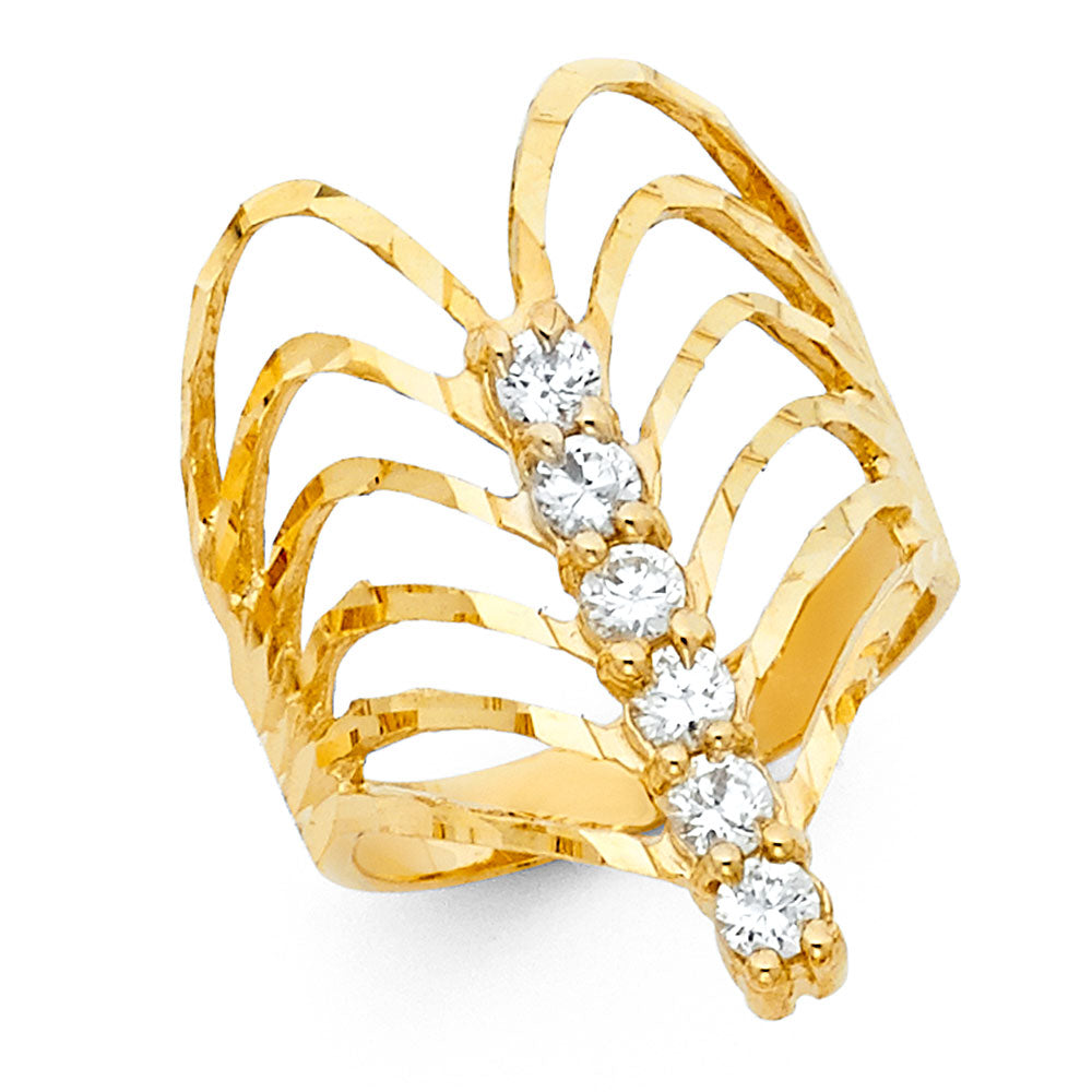 14K Yellow Gold Women’s 6-Line Ring with Round CZ Accents