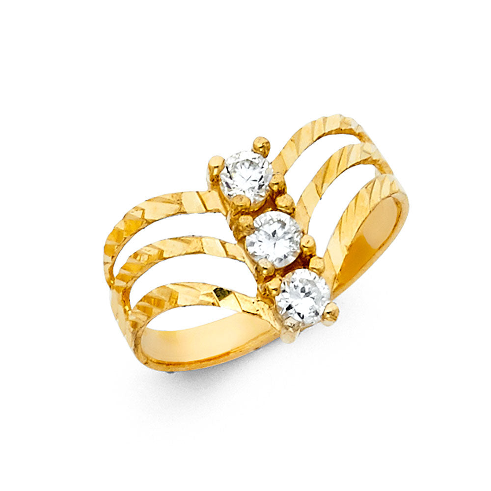 14K Yellow Gold Women’s 3-Line Ring with Round CZ Accents