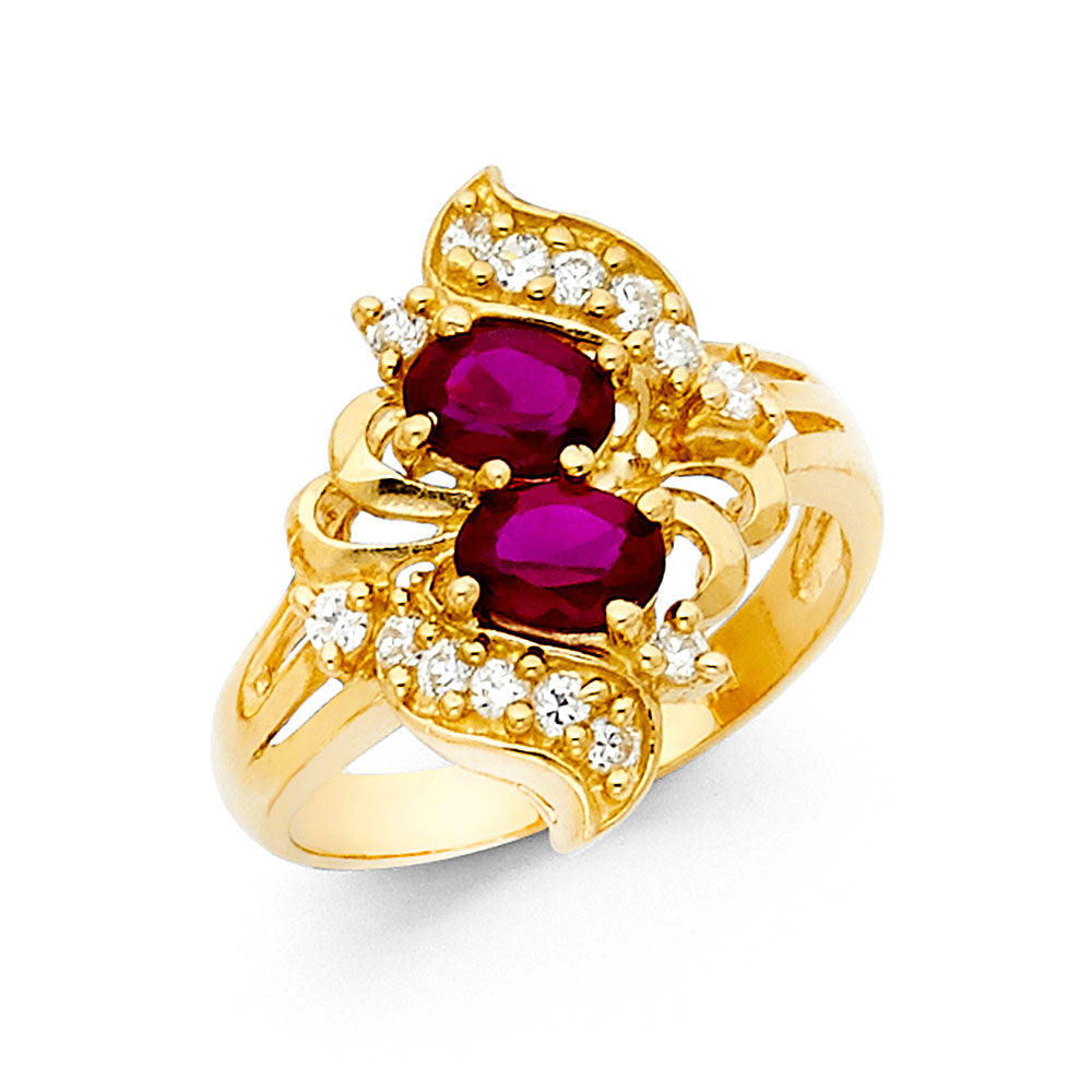 14K Yellow Gold Women’s Double Oval Red CZ Ring