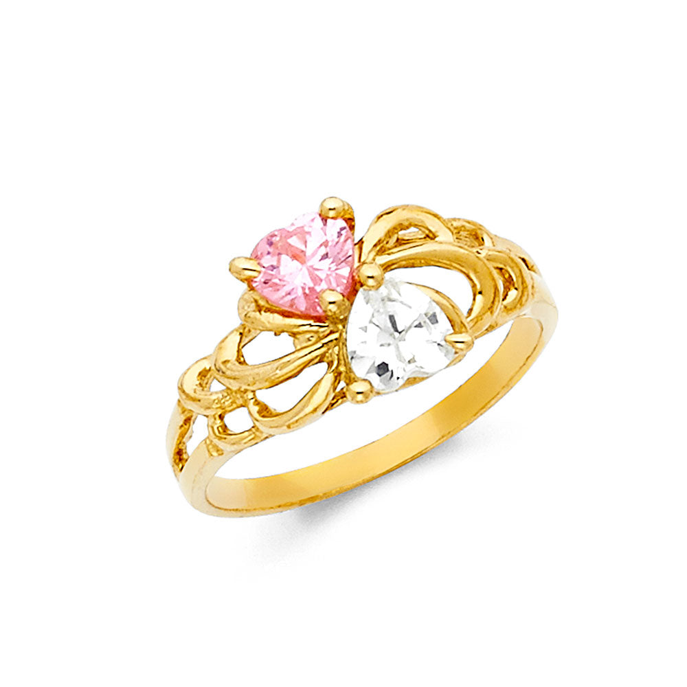 14K Yellow Gold Women’s Double Heart CZ Ring