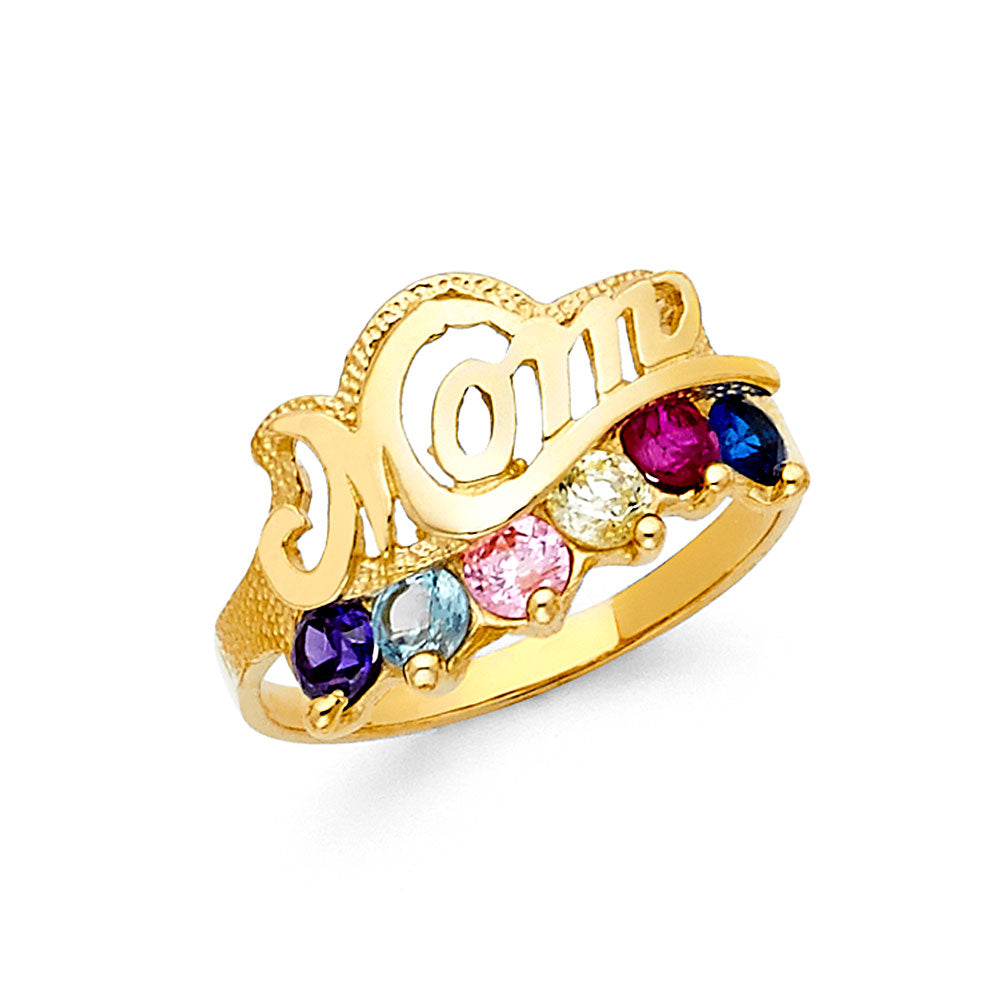 14K Yellow Gold Madre Design Multicolor CZ Ring, perfect for customization as a Mother’s Ring