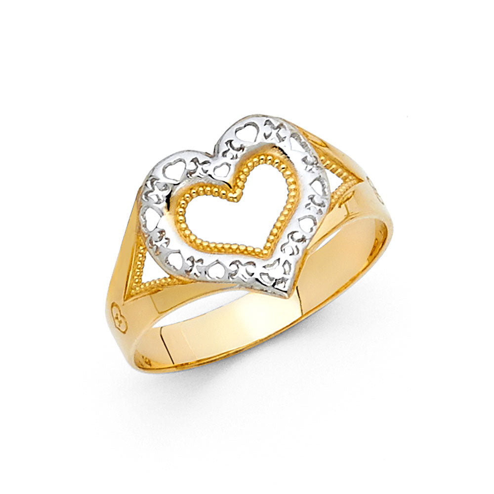 14K Two-Tone Gold Filigree Heart Design Ring