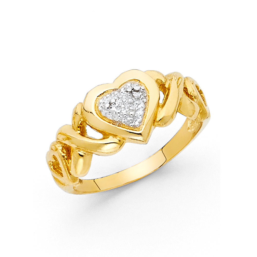 14K Yellow Gold Women’s CZ Heart Ring