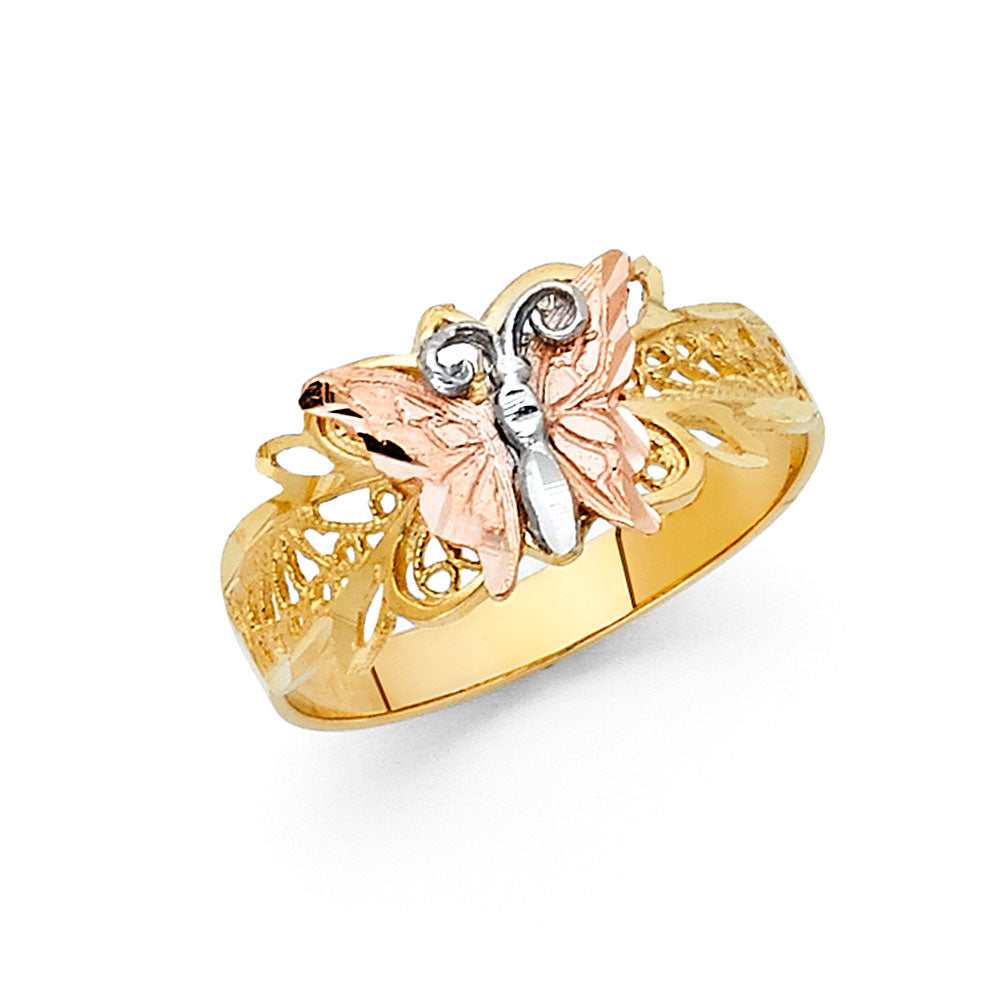 14K Tri-Color Gold Women’s Butterfly Design Ring