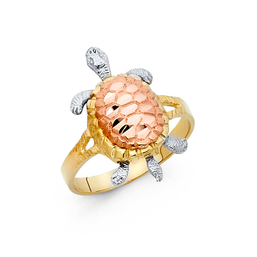 14K Tri-Color Gold Turtle Design Ring