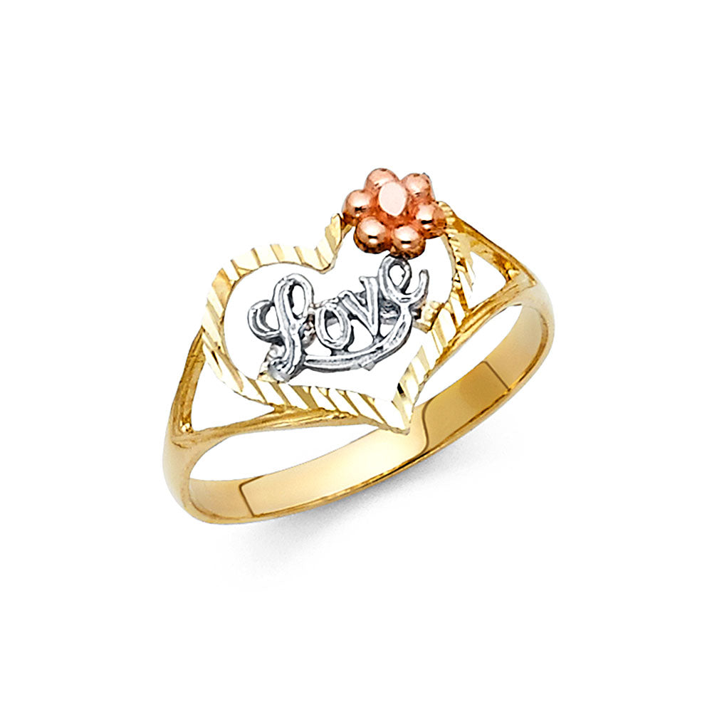 14K Tri-Color Gold Love Heart Ring