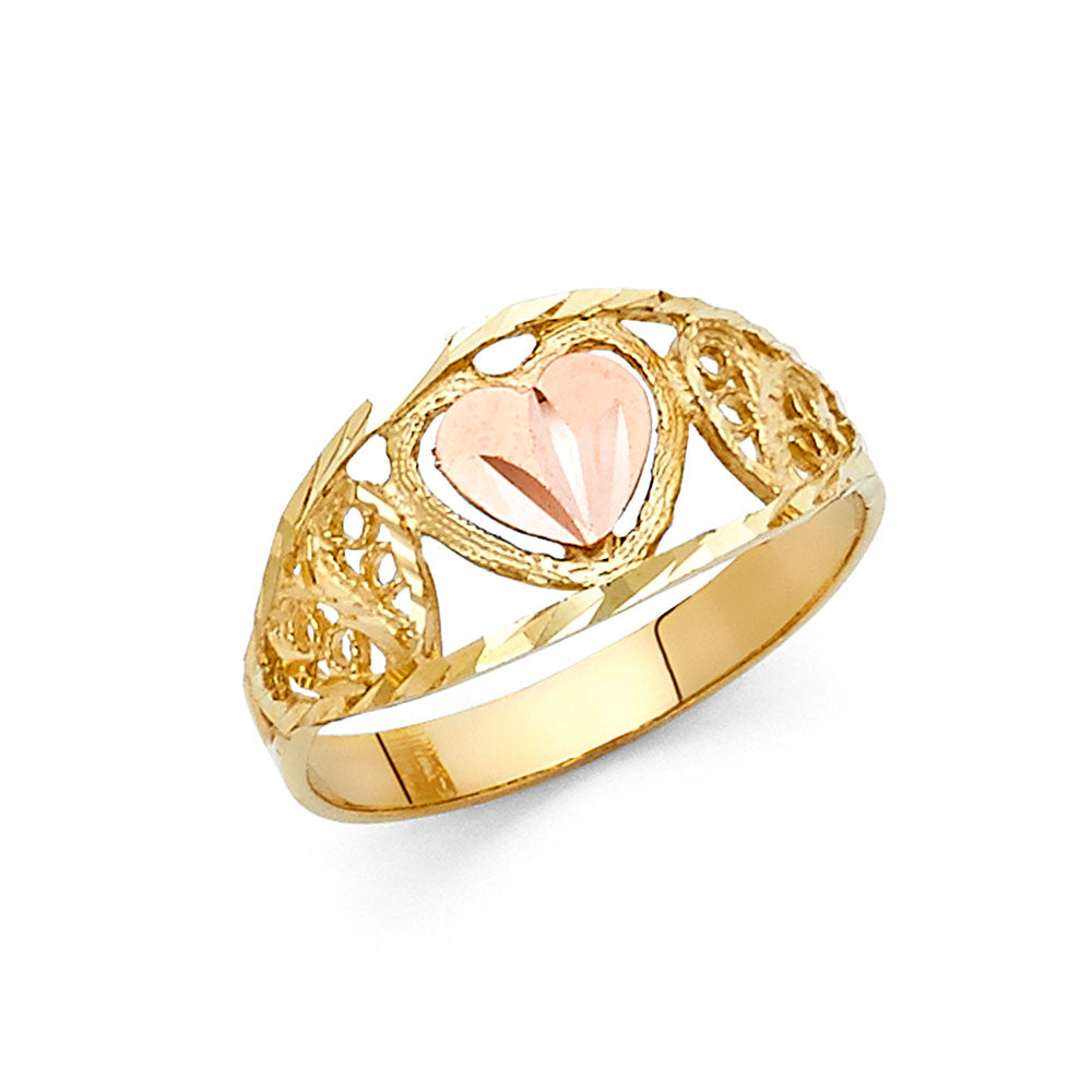 14K Two-Tone Gold Heart Filigree Ring