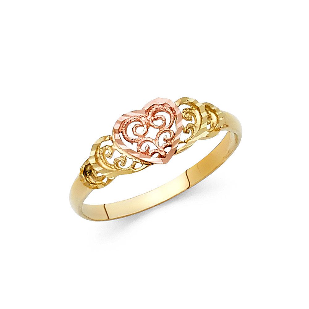 14K Two-Tone Gold Heart Filigree Ring