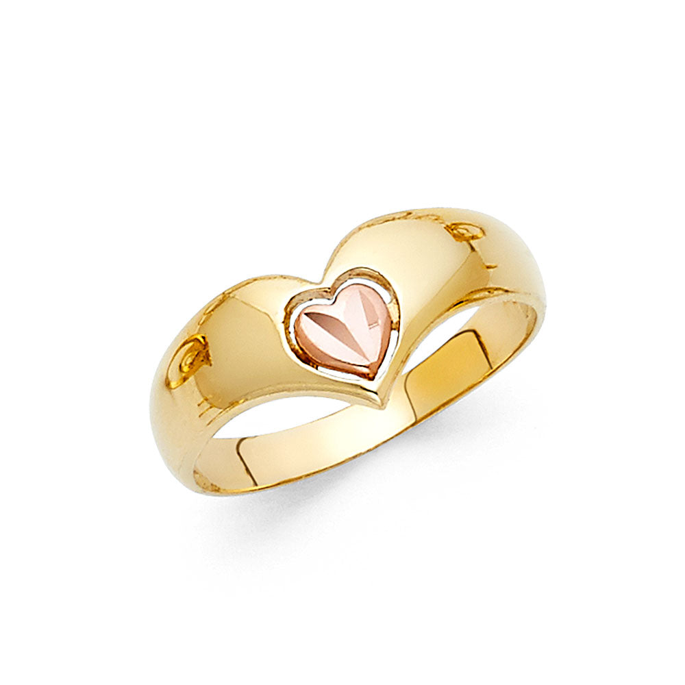 14K Two-Tone Gold Heart Dome Ring