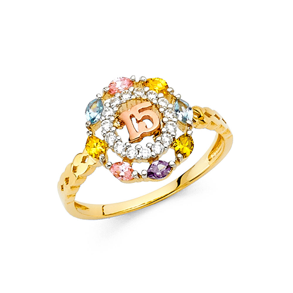 14K Gold 15 Años Quinceañera CZ Ring