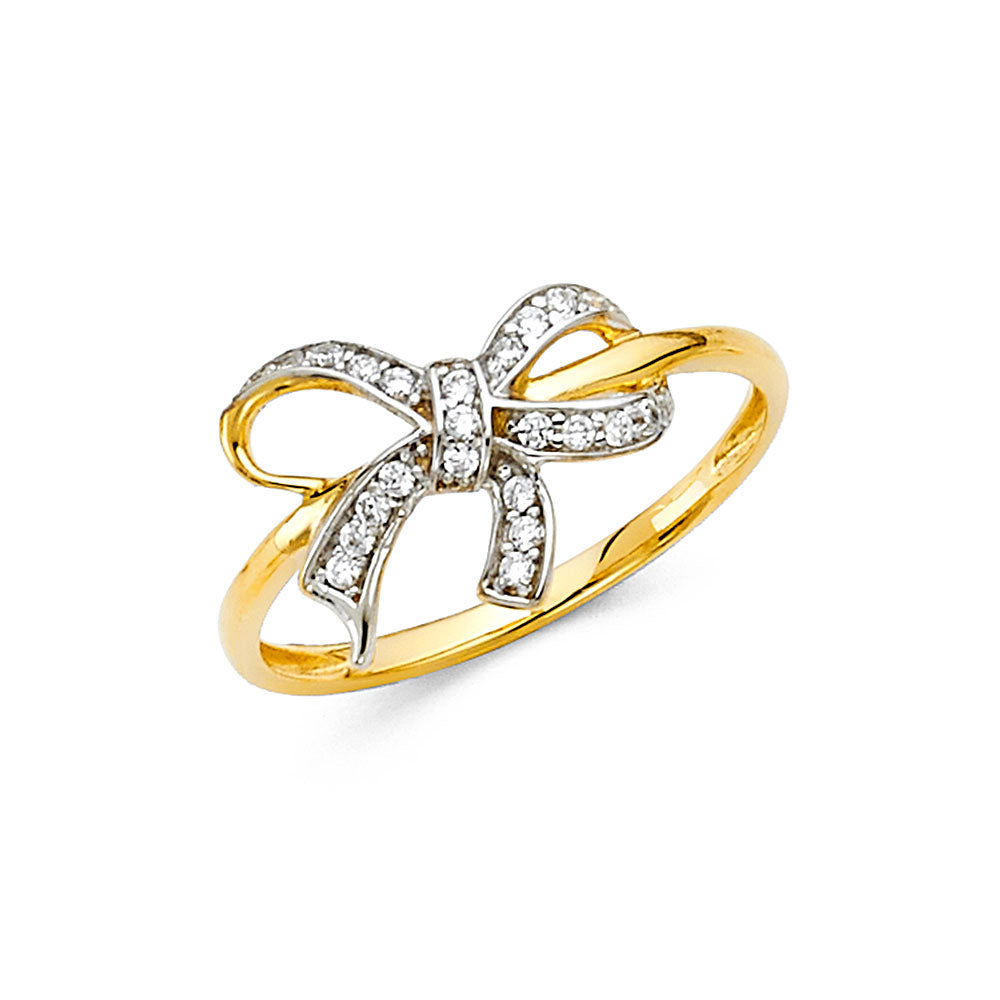 14K Two-Tone Gold Bow Design CZ Ring