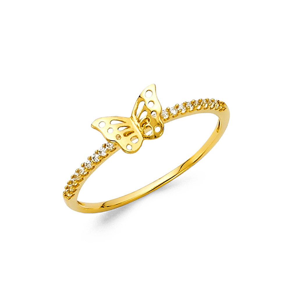 14K Yellow Gold Women’s Butterfly Design CZ Ring