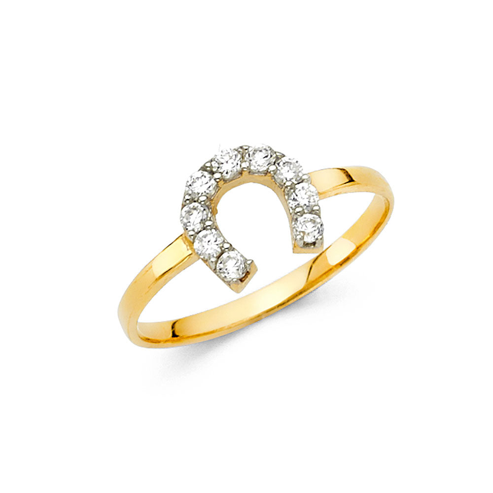 14K Two-Tone Gold Horseshoe CZ Ring