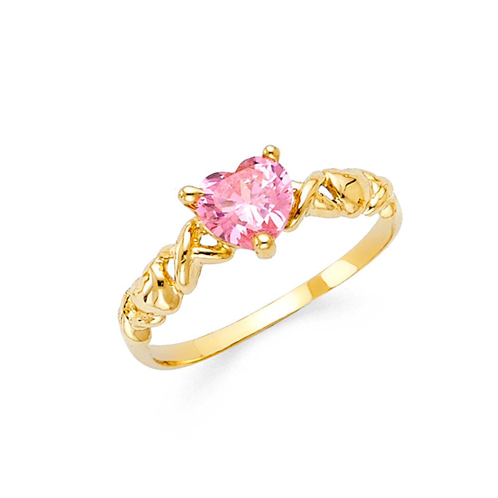 14K Yellow Gold Pink CZ Heart Solitaire Women’s Ring