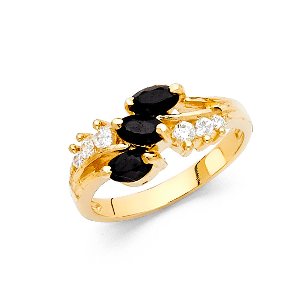 14K Yellow Gold Women’s 2-Line Split Shank Black CZ & White CZ Ring