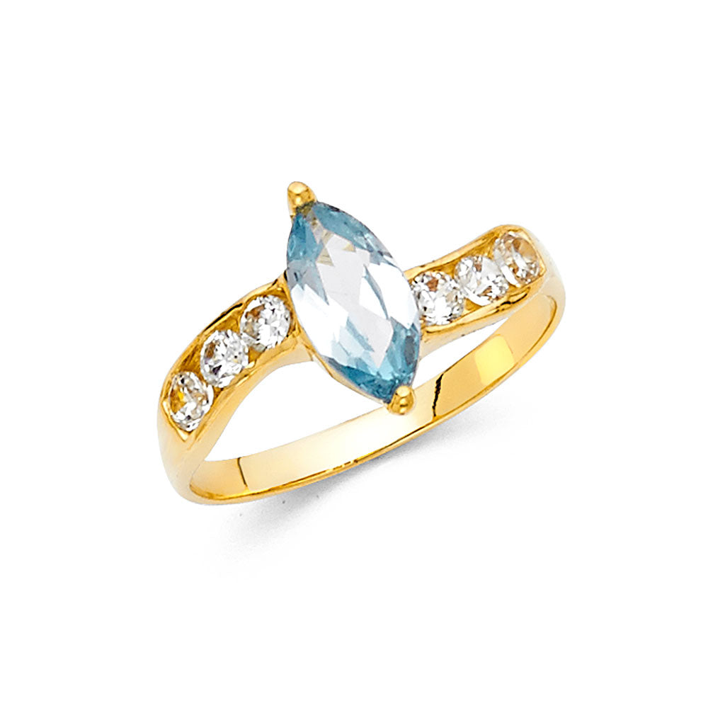 14K Yellow Gold Aquamarine CZ Marquise Solitaire Women’s Ring
