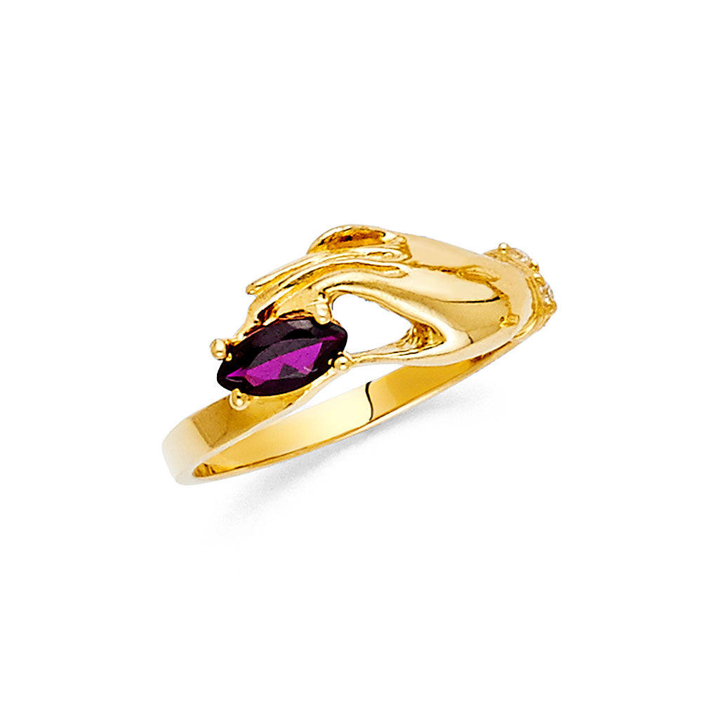 14K Yellow Gold Marquise Synthetic Red Ruby CZ Ring