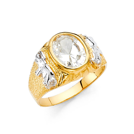 14K Two-Tone Gold Children’s / Teen’s Oval Cubic Zirconia Ring with Horse Accents