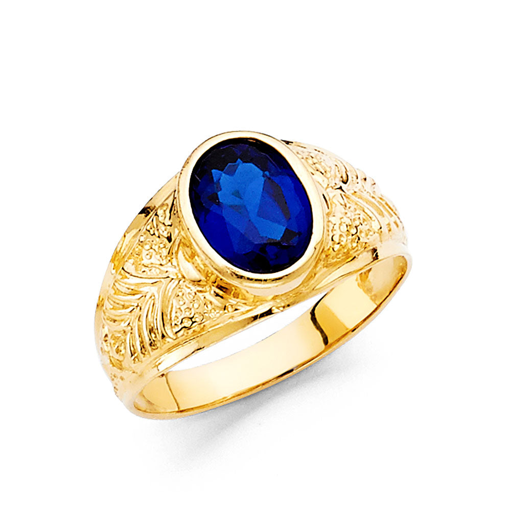 14K Yellow Gold Children’s / Teen’s Oval Ring with Synthetic Blue Stone