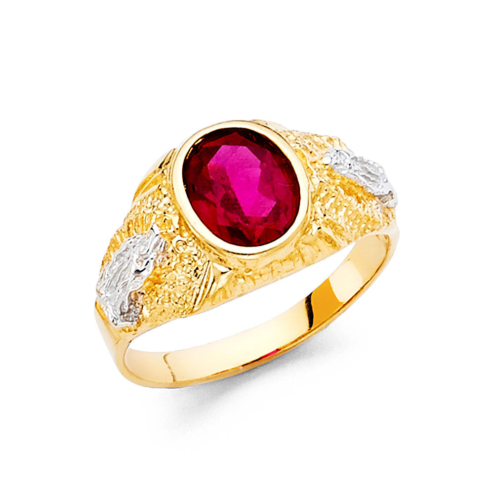 14K Two-Tone Gold Children’s / Teen’s Virgen de Guadalupe Ring with Synthetic Red Stone