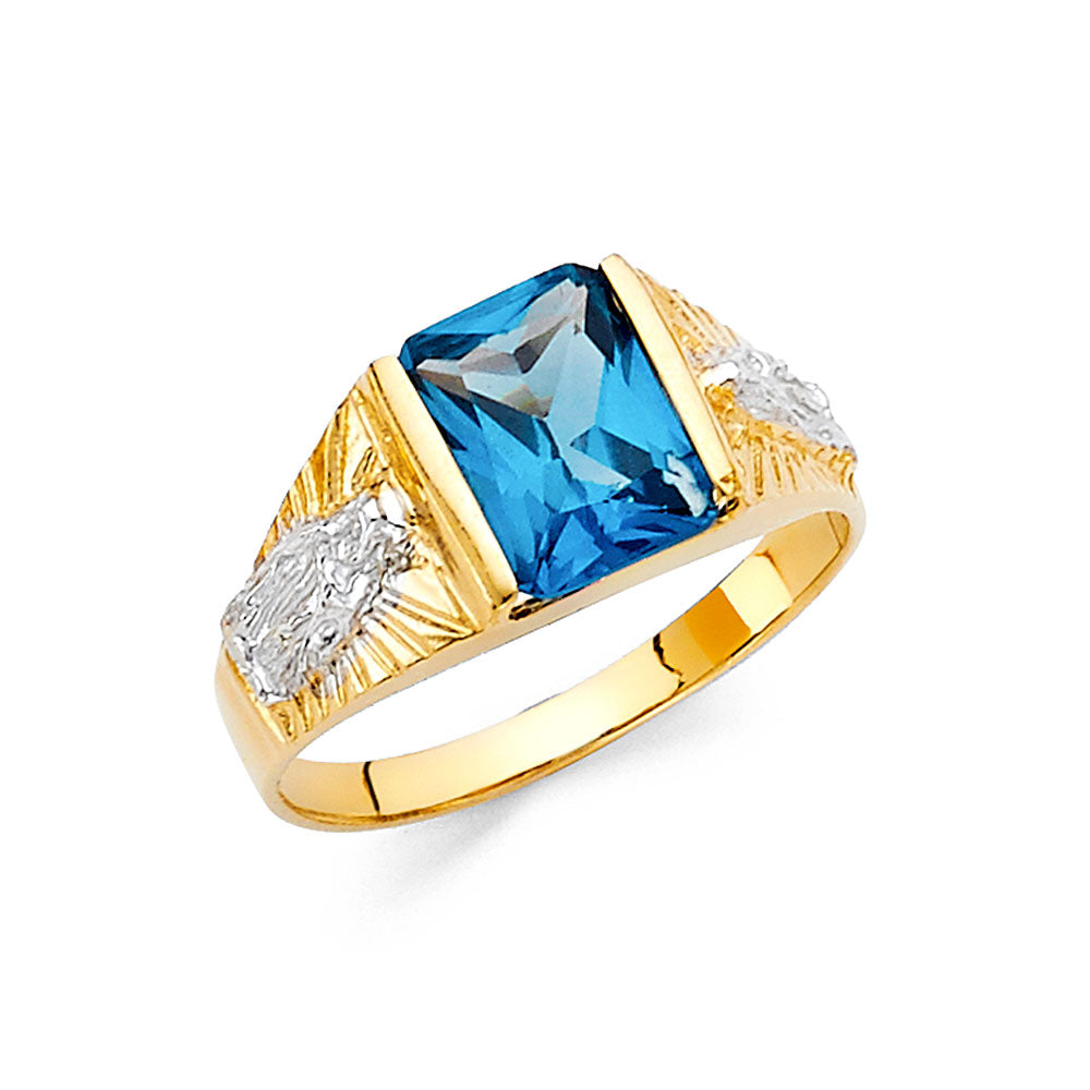 14K Two-Tone Gold Children’s / Teen’s Rectangular Design Ring with Synthetic Blue Stone