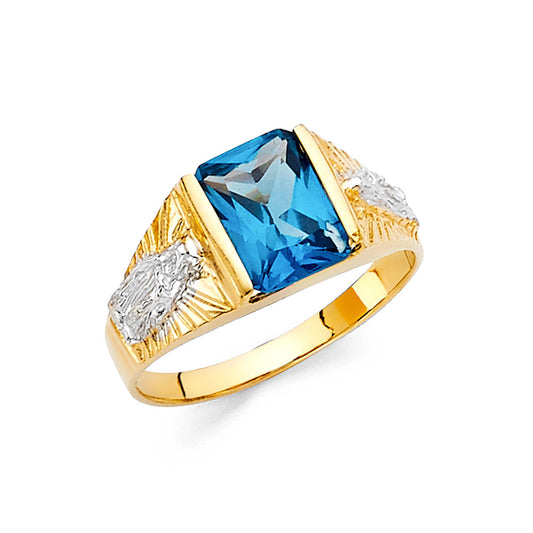 14K Two-Tone Gold Children’s / Teen’s Rectangular Design Ring with Synthetic Blue Stone