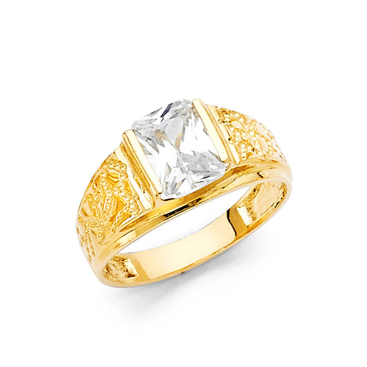 14K Yellow Gold Children’s / Teen’s Ring with Synthetic Emerald-Cut White Sapphire
