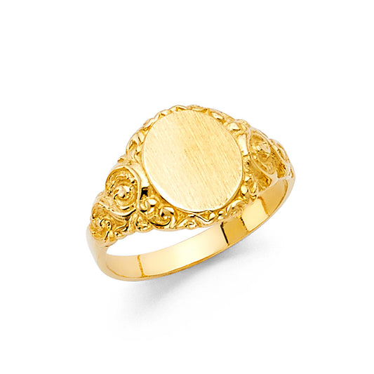 14K Yellow Gold Children’s / Teen’s Oval Signet Ring with Filigree Design
