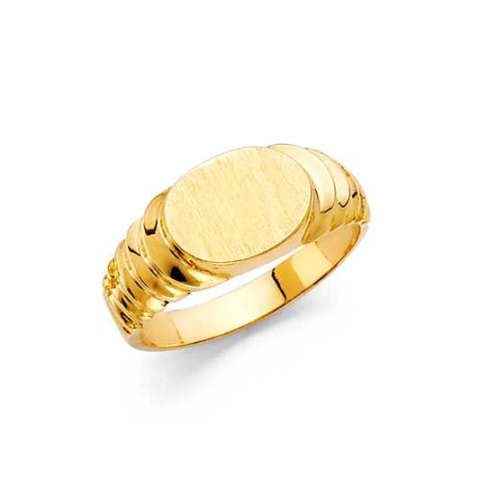 14K Yellow Gold Children’s / Teen’s Oval Signet Ring with Grooved Shoulders