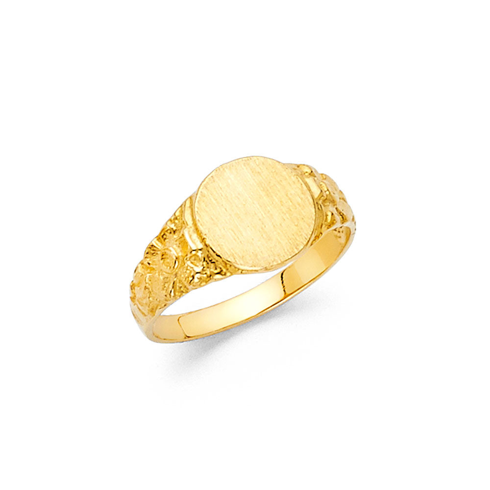 14K Yellow Gold Children’s Nugget Design Round Signet Ring