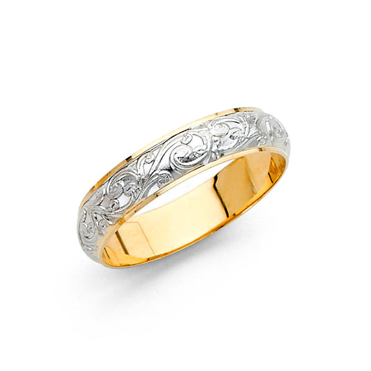 14K Two-Tone Gold Engraved Filigree 4mm Women's Wedding Band