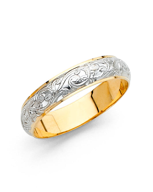14K Two-Tone Gold Engraved Filigree 4mm Women's Wedding Band