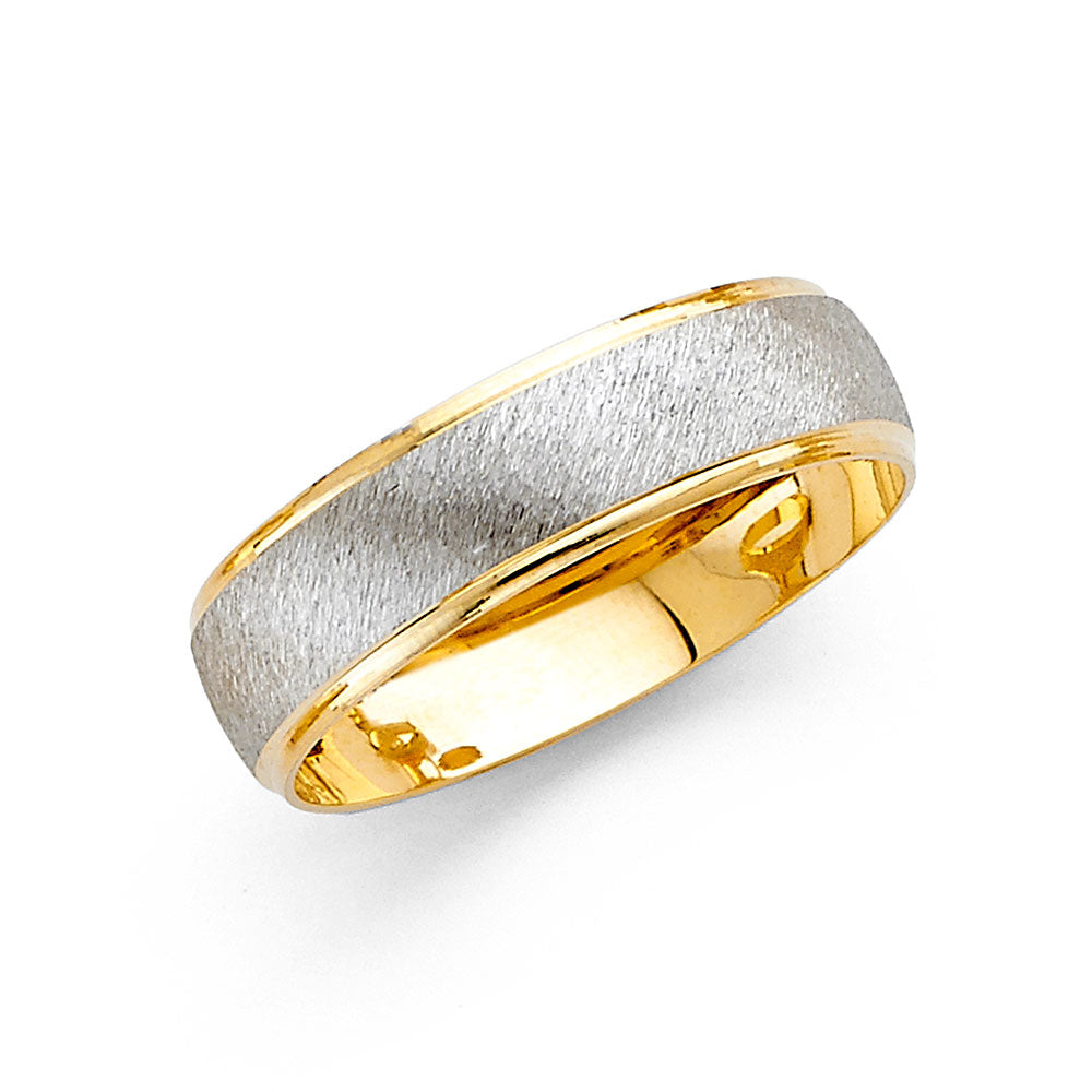 14K Two-Tone Gold Brushed Center 6mm Men's Wedding Band