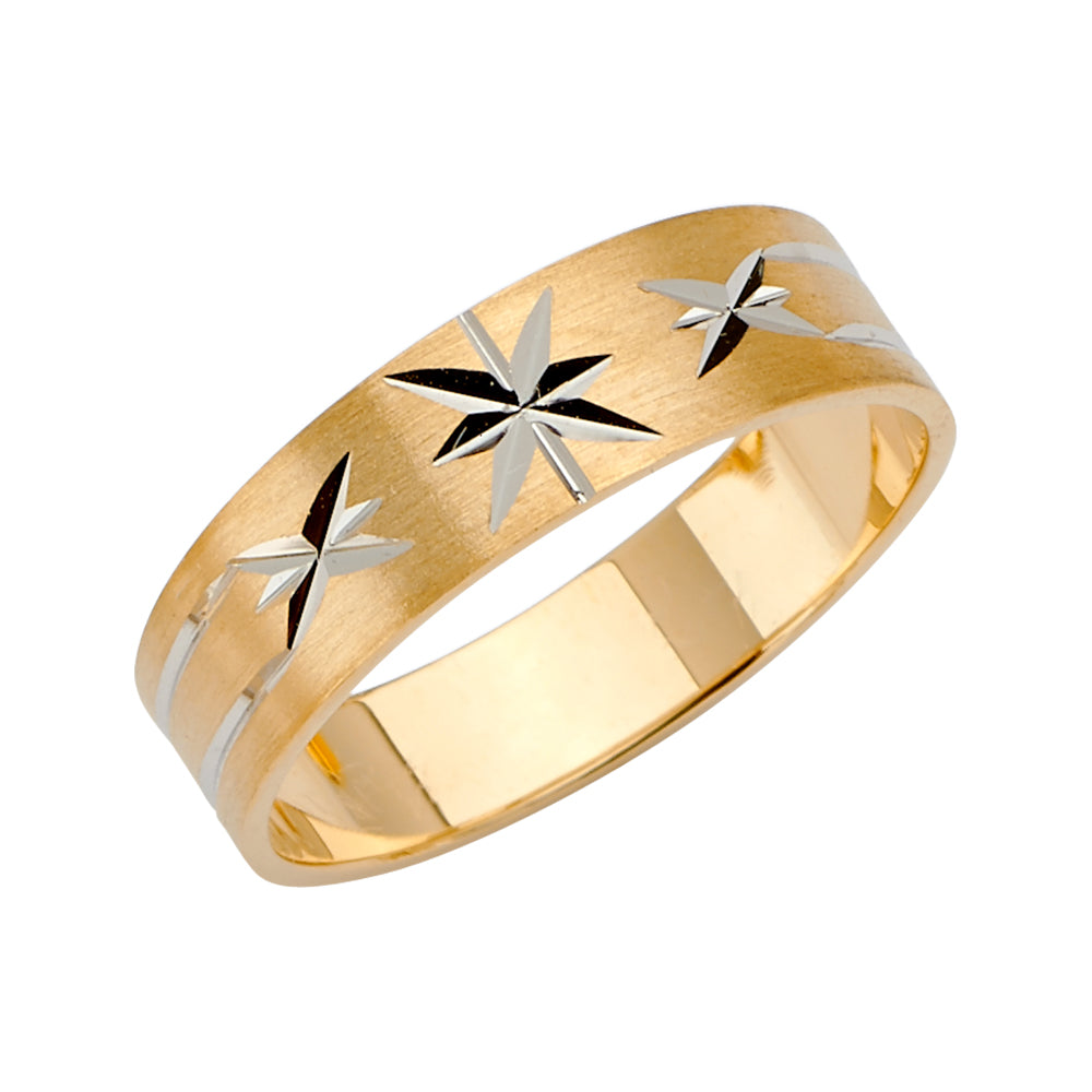 14K Two-Tone Gold Diamond-Cut Star Pattern 6mm Men's Wedding Band