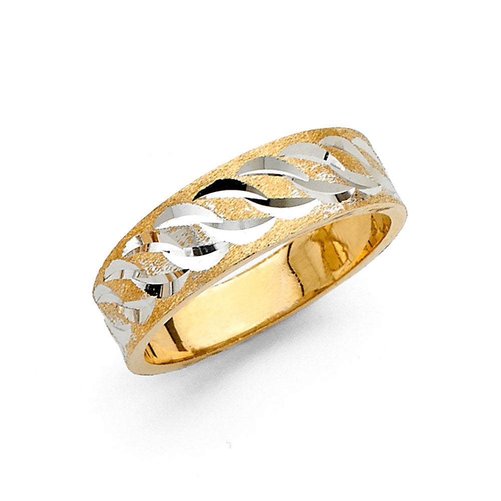14K Two-Tone Gold Diamond-Cut Wave Pattern 6mm Women's Wedding Band