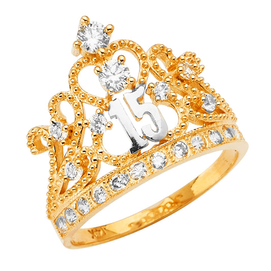 14K Gold Quinceañera Tiara Ring with CZ