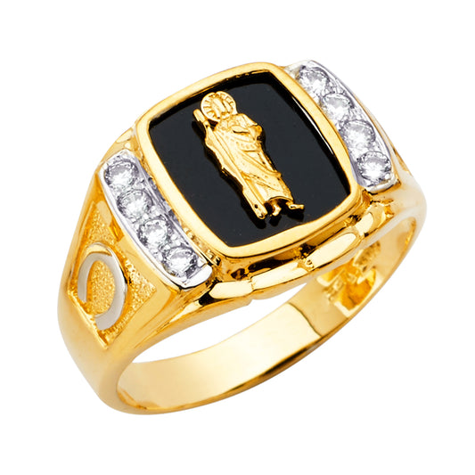 14K Yellow Gold Men’s CZ Saint Jude Onyx Ring