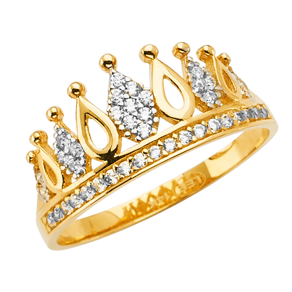14K Yellow Gold Crown Design CZ Ring