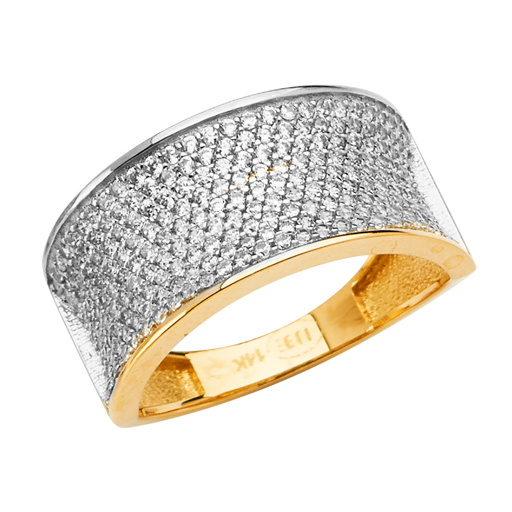 14K Two-Tone Gold Wide Pavé CZ Ring