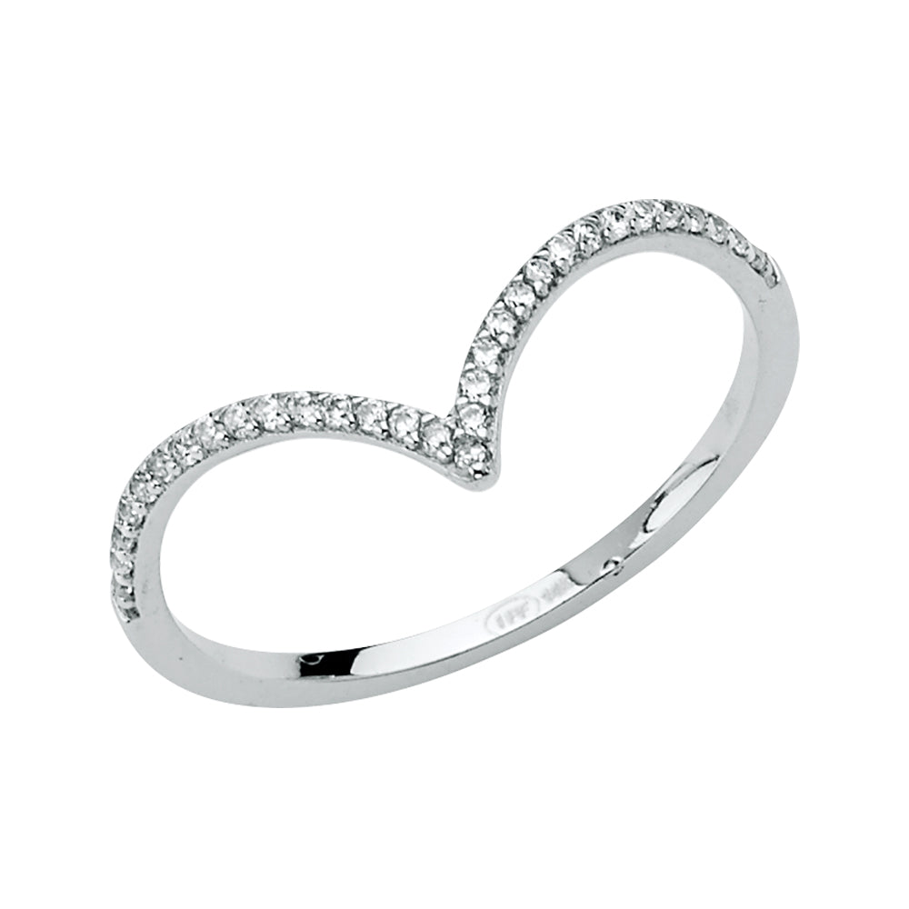 14K White Gold Curved CZ Band Ring