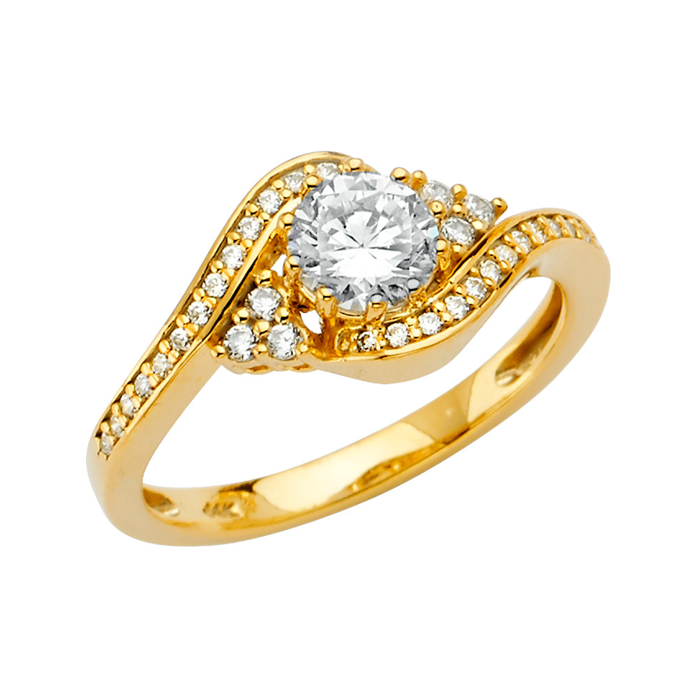 14K Yellow Gold Women’s Round Cut Halo Solitaire CZ Ring