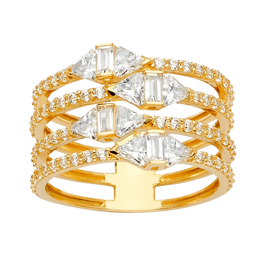14K Yellow Gold Women's Multi-Row Geometric CZ Ring