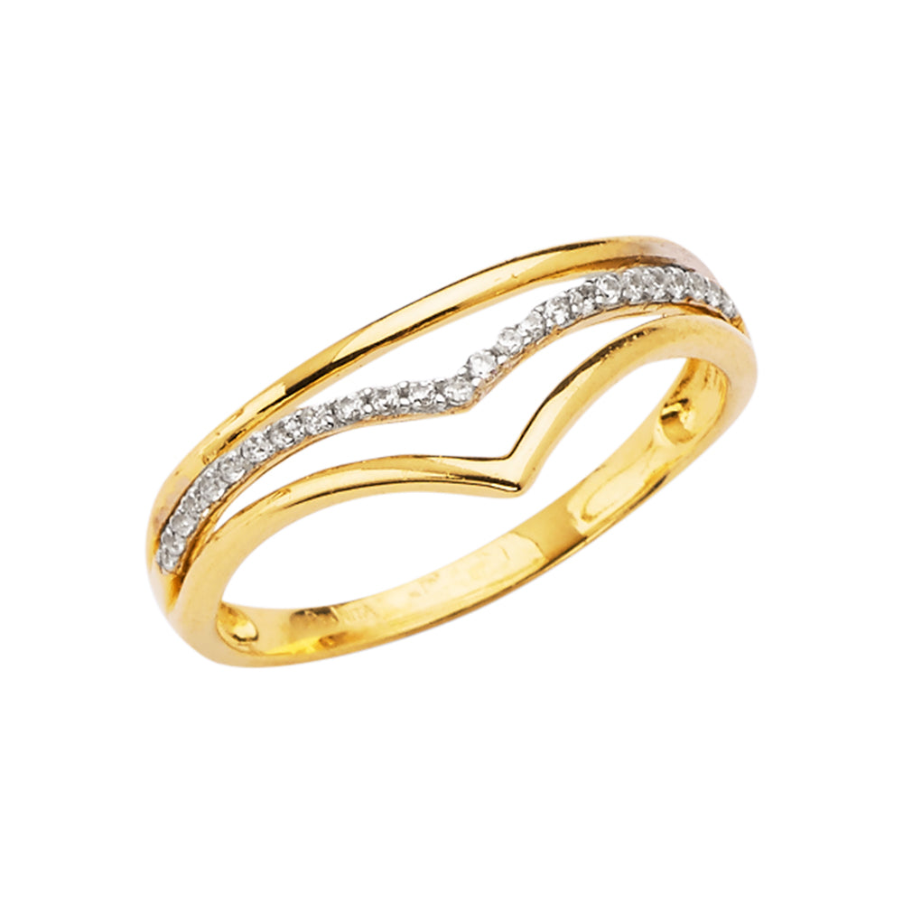 14K Yellow Gold Curved Contour CZ Ring