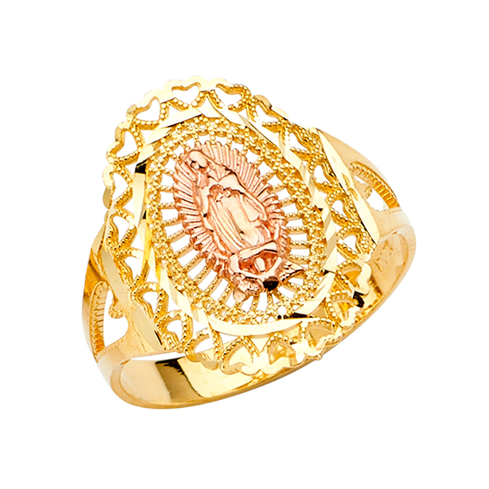 14K Tri-Color Gold Virgin Guadalupe Filigree Design Women’s Ring