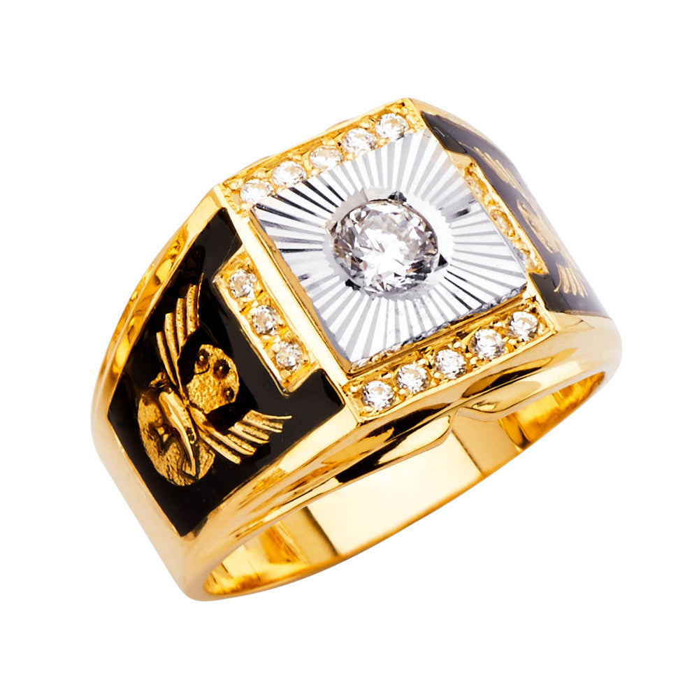 14K Yellow Gold Men’s Skull Wing Design Ring with CZ Accents
