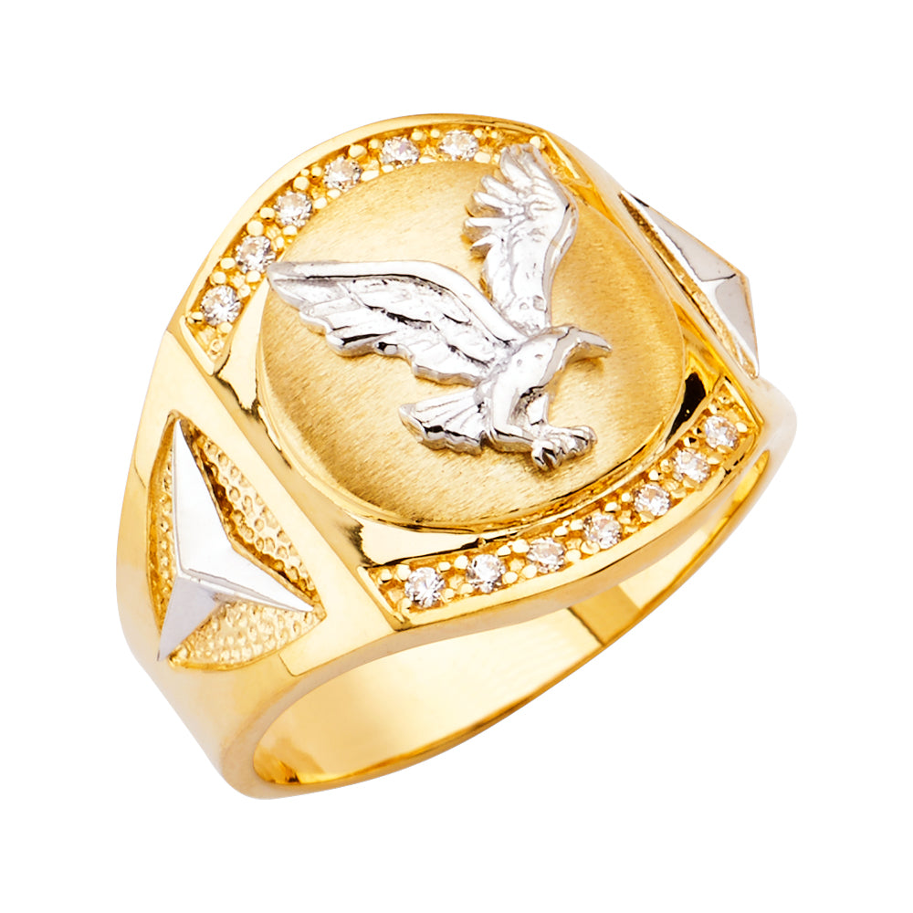 14K Two-Tone Gold Men’s Eagle Design CZ Ring