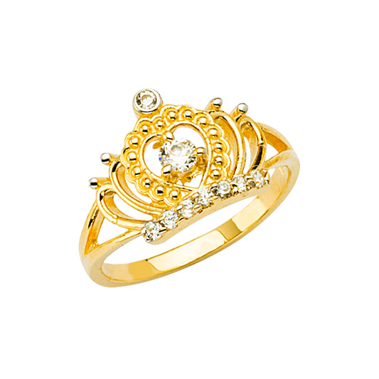 14K Yellow Gold Children’s Crown Design Ring accented with Cubic Zirconia