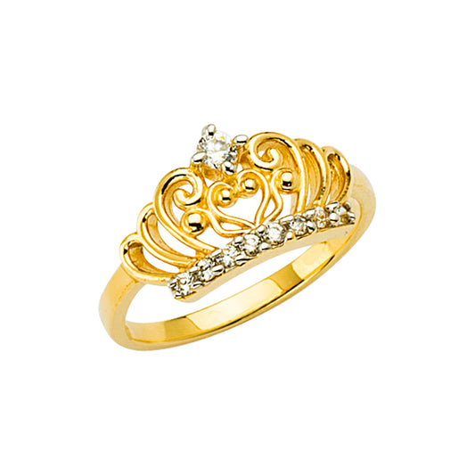 14K Yellow Gold Children’s Crown Design Ring accented with Cubic Zirconia