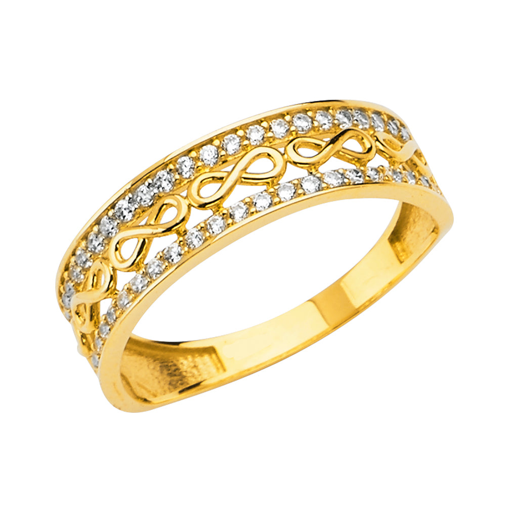 14K Yellow Gold Infinity Design 2-Line CZ Ring