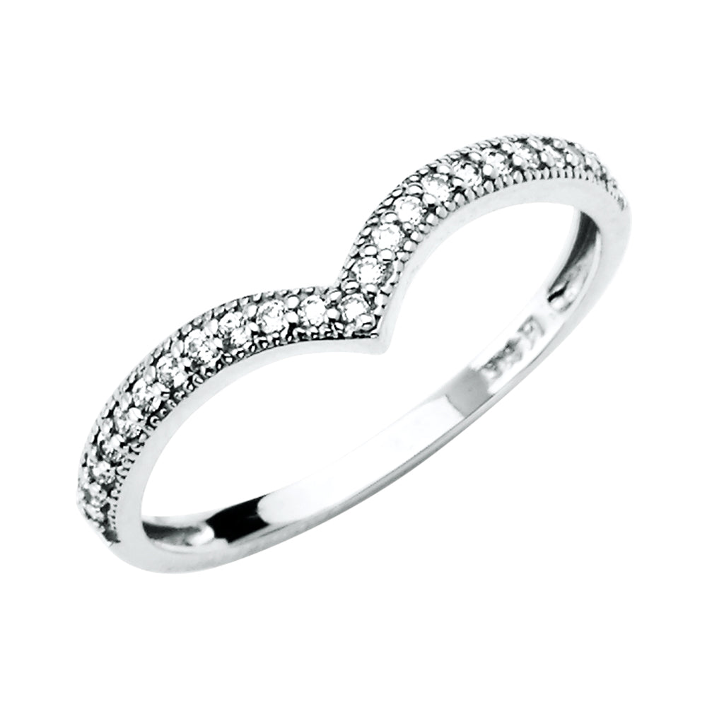 14K White Gold Curved CZ Band Ring